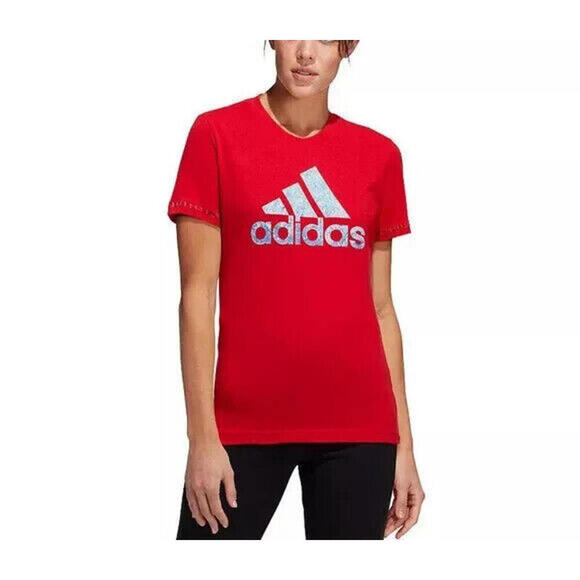 adidas Womens Badge of Sport Cotton Logo T-Shirt Scarlet Red Size M - Picture 2 of 3
